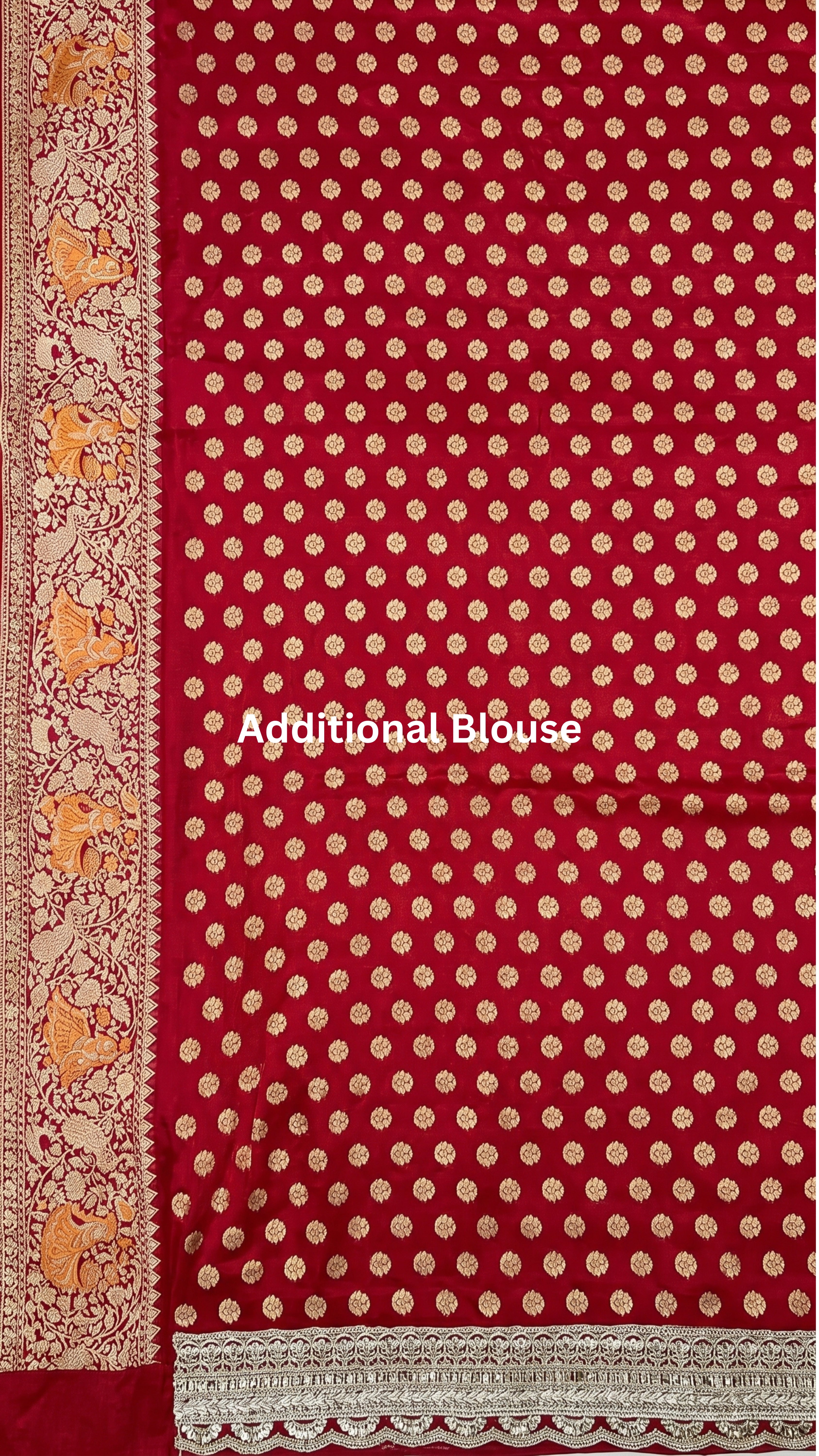 Red Georgette Unstitched Saree with Zari, Cutdana & Sequins Work and Heavy Lace Border